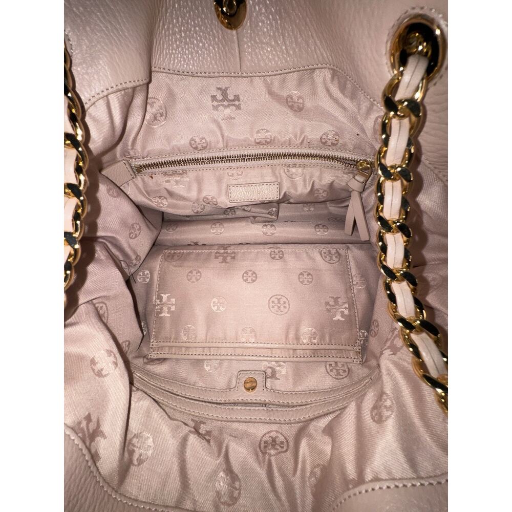 Tory Burch Marion Slouchy Tote Blush Pebbled Leather Chain Shoulder Bag LargeEUC - Picture 10 of 16